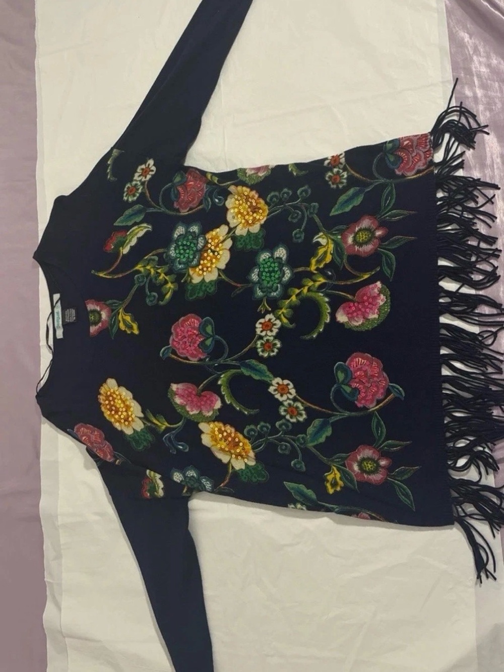 Desigual Floral Sequin Light Pullover Women's M Fringe - Picture 6 of 7